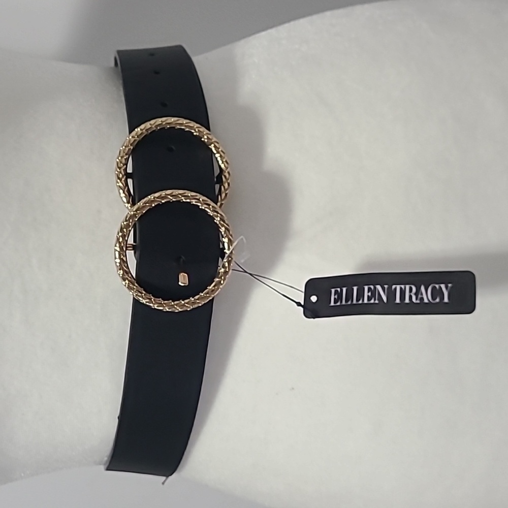 Ellen Tracy S/M Black Belt Gold Buckle New w tags